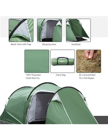 Outsunny Three-Man, Two-Room Tent - Green