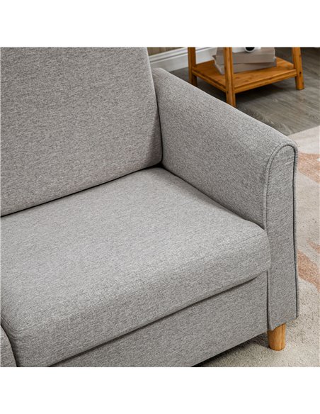 HOMCOM Compact Loveseat Sofa, Modern 2 Seater Sofa for Living Room with Wood Legs and Armrests, Light Grey