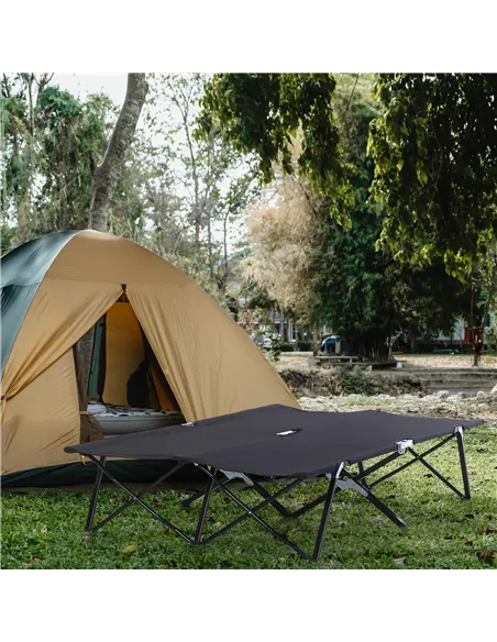 Outsunny Double Camping Cot Bed, with Bag - Black