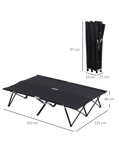 Outsunny Double Camping Cot Bed, with Bag - Black
