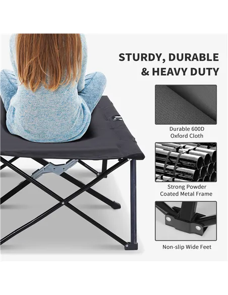 Outsunny Double Camping Cot Bed, with Bag - Black