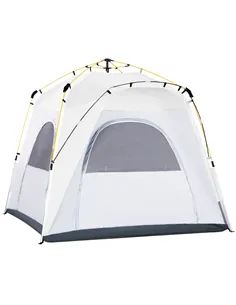 Outsunny 4 Person Automatic Camping Tent, Outdoor Pop Up Tent, Portable Backpacking Dome Shelter, Light Grey