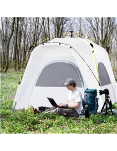 Outsunny 4 Person Automatic Camping Tent, Outdoor Pop Up Tent, Portable Backpacking Dome Shelter, Light Grey 2