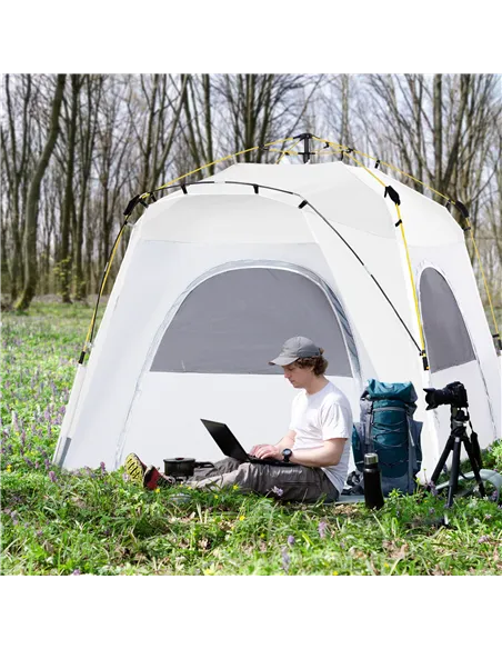 Outsunny 4 Person Automatic Camping Tent, Outdoor Pop Up Tent, Portable Backpacking Dome Shelter, Light Grey