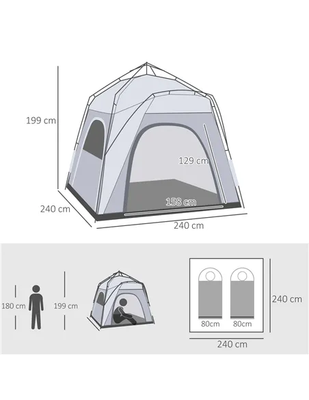 Outsunny 4 Person Automatic Camping Tent, Outdoor Pop Up Tent, Portable Backpacking Dome Shelter, Light Grey
