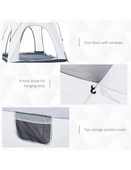 Outsunny 4 Person Automatic Camping Tent, Outdoor Pop Up Tent, Portable Backpacking Dome Shelter, Light Grey