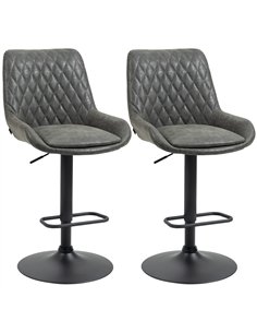 HOMCOM Retro Bar Stools Set of 2, Adjustable Kitchen Stool, Upholstered Bar Chairs with Back, Swivel Seat, Dark Grey