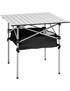 Outsunny Portable Camping Table w/ Mesh Bag & Steel Frame Hiking Furniture Desk, Silver Black