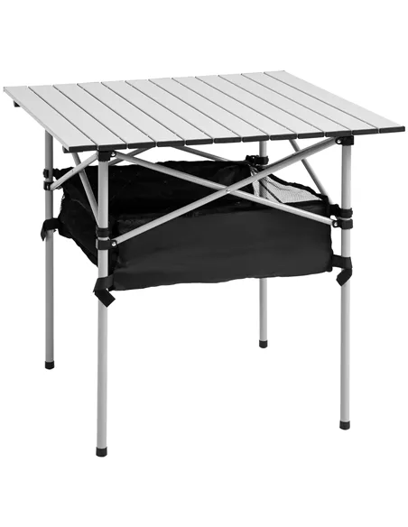 Outsunny Portable Camping Table w/ Mesh Bag & Steel Frame Hiking Furniture Desk, Silver Black