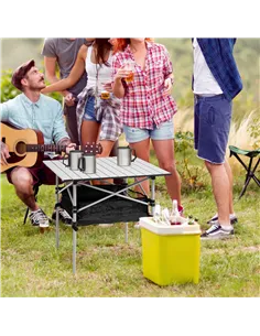 Outsunny Portable Camping Table w/ Mesh Bag & Steel Frame Hiking Furniture Desk, Silver Black 2