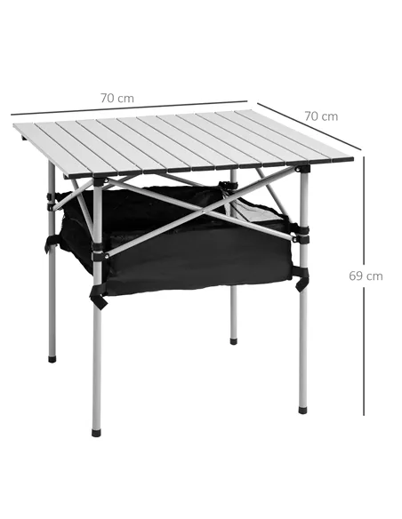 Outsunny Portable Camping Table w/ Mesh Bag & Steel Frame Hiking Furniture Desk, Silver Black