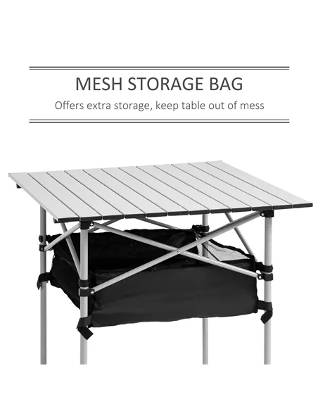 Outsunny Portable Camping Table w/ Mesh Bag & Steel Frame Hiking Furniture Desk, Silver Black