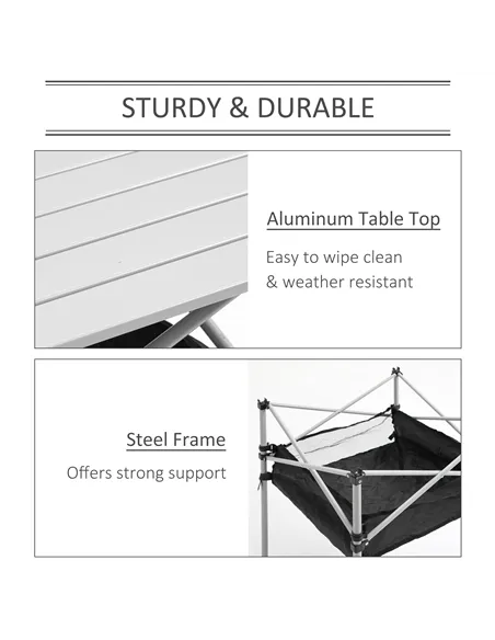 Outsunny Portable Camping Table w/ Mesh Bag & Steel Frame Hiking Furniture Desk, Silver Black