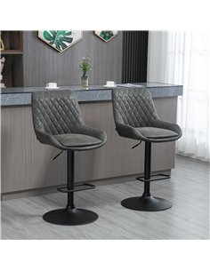 HOMCOM Retro Bar Stools Set of 2, Adjustable Kitchen Stool, Upholstered Bar Chairs with Back, Swivel Seat, Dark Grey 2