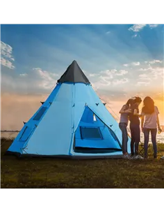 Outsunny 6 Men Tipi Tent with Carry Bag - Blue 2