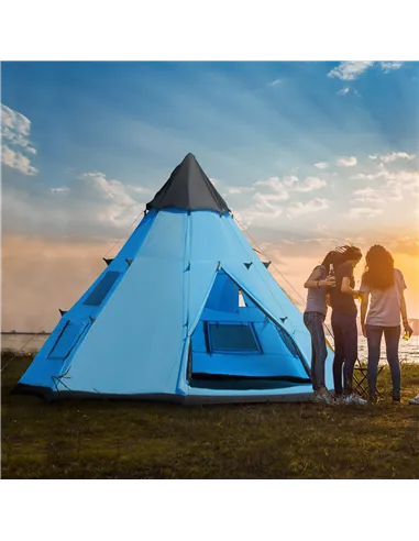 Outsunny 6 Men Tipi Tent with Carry Bag - Blue