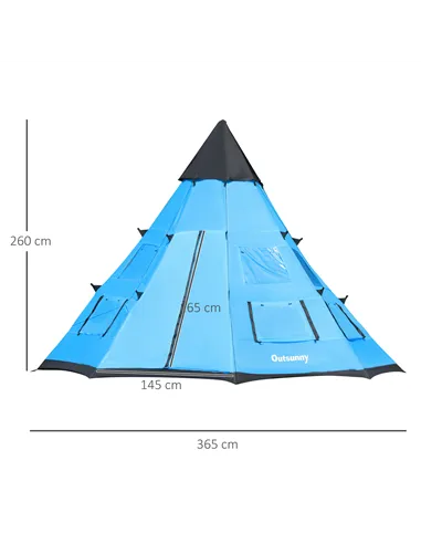 Outsunny 6 Men Tipi Tent with Carry Bag - Blue