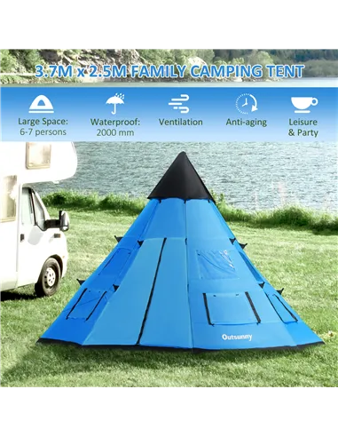 Outsunny 6 Men Tipi Tent with Carry Bag - Blue