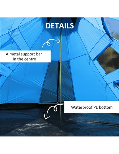 Outsunny 6 Men Tipi Tent with Carry Bag - Blue