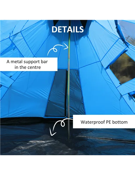 Outsunny 6 Men Tipi Tent with Carry Bag - Blue