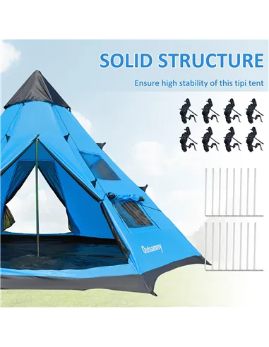 Outsunny 6 Men Tipi Tent with Carry Bag - Blue