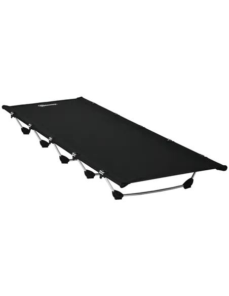 Outsunny Lightweight Camping Bed, Aluminium Portable Camp Cot w/ Strong Support 150kg and Carry Bag for Camping, Black