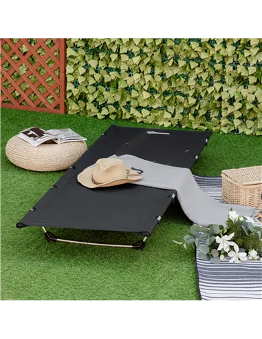 Outsunny Lightweight Camping Bed, Aluminium Portable Camp Cot w/ Strong Support 150kg and Carry Bag for Camping, Black
