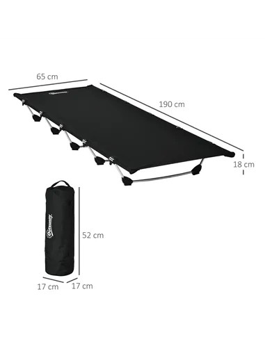 Outsunny Lightweight Camping Bed, Aluminium Portable Camp Cot w/ Strong Support 150kg and Carry Bag for Camping, Black