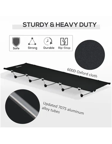 Outsunny Lightweight Camping Bed, Aluminium Portable Camp Cot w/ Strong Support 150kg and Carry Bag for Camping, Black