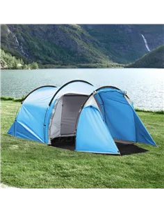 Outsunny 2-3 Man Tunnel Tent with Vestibule, Weather-Resistant Camping Tent with Air Vents for Fishing Hiking, Light Blue & Grey 2
