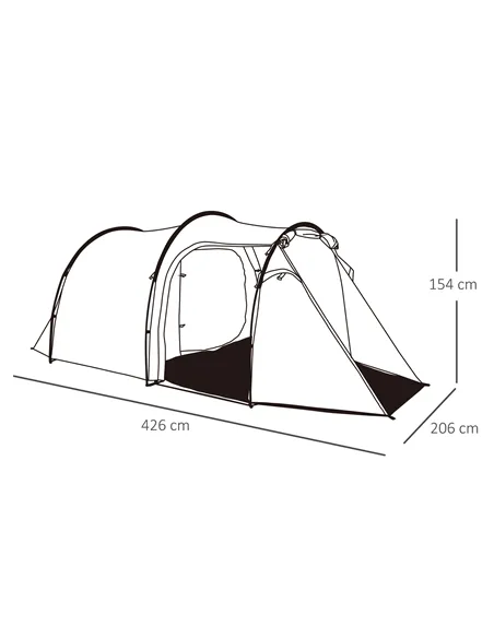 Outsunny 2-3 Man Tunnel Tent with Vestibule, Weather-Resistant Camping Tent with Air Vents for Fishing Hiking, Light Blue & Grey