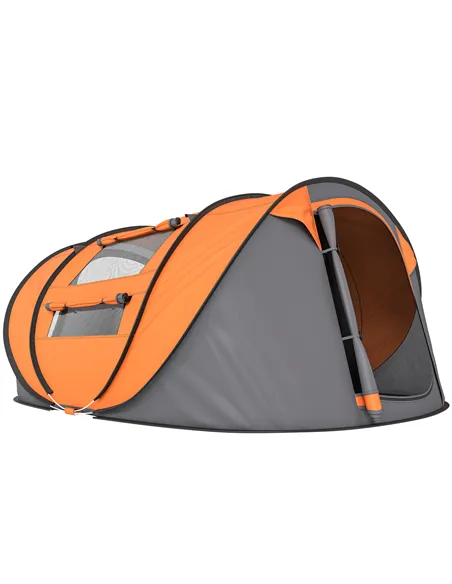 Outsunny 4 Person Pop-up Camping Tent Family Tent with Ground Sheet, 4 Windows and Portable Carry Bag for Beach Outdoor Trip, Or