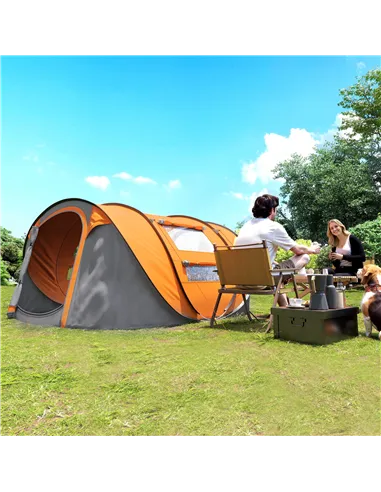 Outsunny 4 Person Pop-up Camping Tent Family Tent with Ground Sheet, 4 Windows and Portable Carry Bag for Beach Outdoor Trip, Or