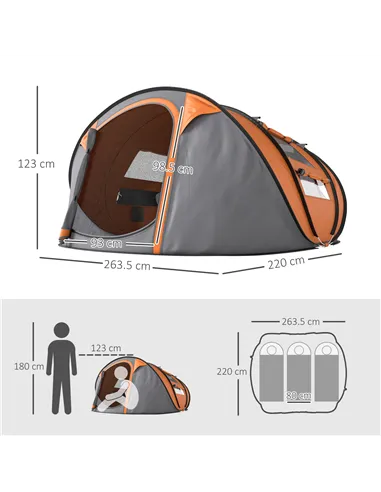 Outsunny 4 Person Pop-up Camping Tent Family Tent with Ground Sheet, 4 Windows and Portable Carry Bag for Beach Outdoor Trip, Or