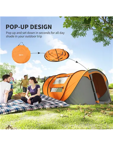 Outsunny 4 Person Pop-up Camping Tent Family Tent with Ground Sheet, 4 Windows and Portable Carry Bag for Beach Outdoor Trip, Or