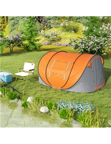 Outsunny 4 Person Pop-up Camping Tent Family Tent with Ground Sheet, 4 Windows and Portable Carry Bag for Beach Outdoor Trip, Or