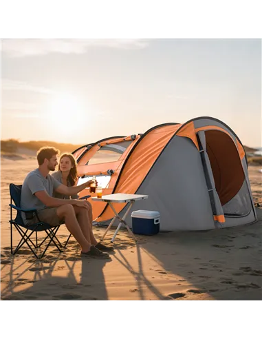 Outsunny 4 Person Pop-up Camping Tent Family Tent with Ground Sheet, 4 Windows and Portable Carry Bag for Beach Outdoor Trip, Or