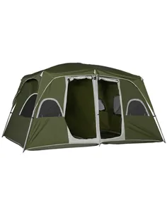Outsunny Camping Tent, Family Tent 4-8 Person 2 Room, with Large Mesh Windows, Easy Set Up for Backpacking Hiking Outdoor, Green