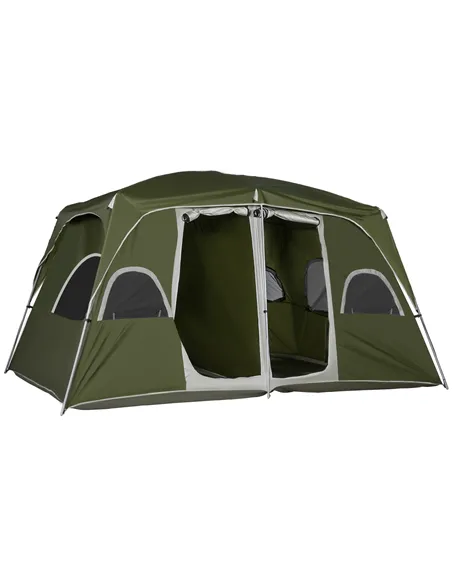Outsunny Camping Tent, Family Tent 4-8 Person 2 Room, with Large Mesh Windows, Easy Set Up for Backpacking Hiking Outdoor, Green