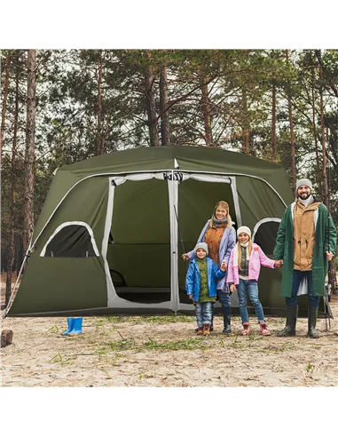 Outsunny Camping Tent, Family Tent 4-8 Person 2 Room, with Large Mesh Windows, Easy Set Up for Backpacking Hiking Outdoor, Green