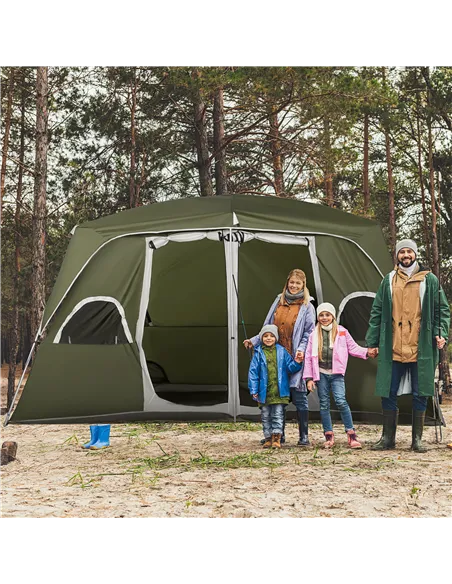 Outsunny Camping Tent, Family Tent 4-8 Person 2 Room, with Large Mesh Windows, Easy Set Up for Backpacking Hiking Outdoor, Green