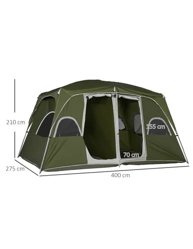Outsunny Camping Tent, Family Tent 4-8 Person 2 Room, with Large Mesh Windows, Easy Set Up for Backpacking Hiking Outdoor, Green