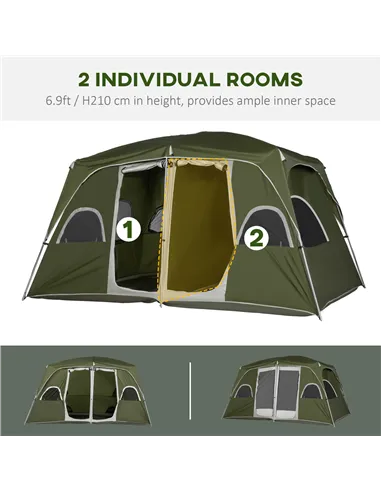 Outsunny Camping Tent, Family Tent 4-8 Person 2 Room, with Large Mesh Windows, Easy Set Up for Backpacking Hiking Outdoor, Green