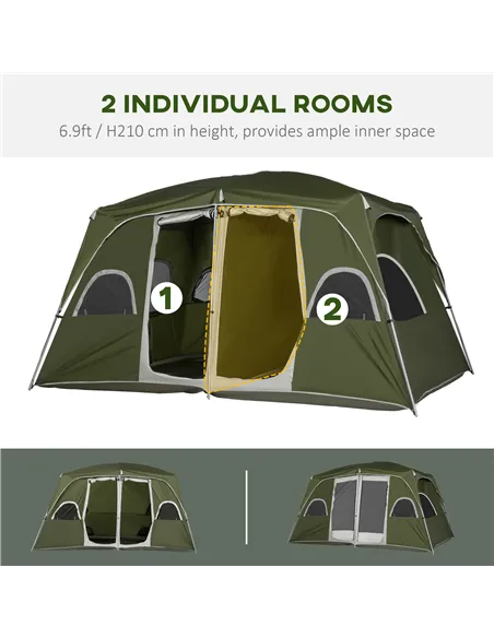 Outsunny Camping Tent, Family Tent 4-8 Person 2 Room, with Large Mesh Windows, Easy Set Up for Backpacking Hiking Outdoor, Green