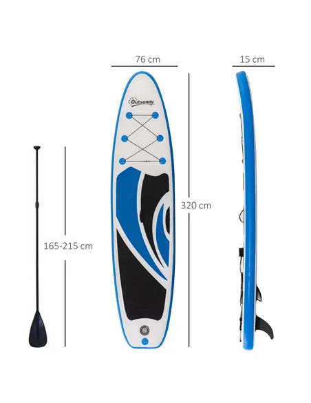 Outsunny 10.6' x 32" x 6" Inflatable Stand Up Paddle Board, Non-Slip & Ultra-Light Deck with ISUP Accessories, Adj Paddle, Pump,