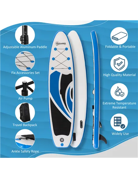 Outsunny 10.6' x 32" x 6" Inflatable Stand Up Paddle Board, Non-Slip & Ultra-Light Deck with ISUP Accessories, Adj Paddle, Pump,