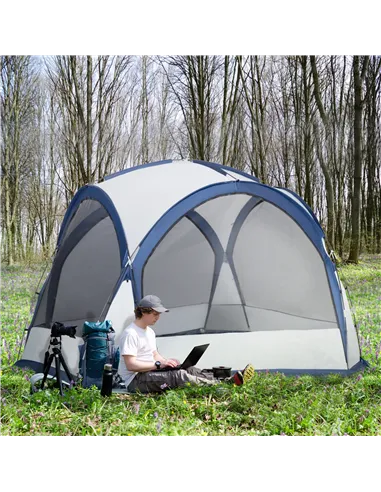 Outsunny Dome Tent for 6-8 Person, Camping Tent with 4 Zipped Mesh Doors, Removable Oxford Cloth, Lamp Hook, Portable Carry Bag,