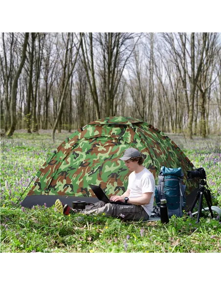 Outsunny 2 Person Camping Tent, Dome Tent with Zipped Doors, Storage Pocket, Portable Handy Bag, Multicoloured