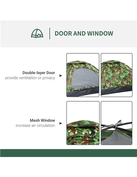 Outsunny 2 Person Camping Tent, Dome Tent with Zipped Doors, Storage Pocket, Portable Handy Bag, Multicoloured