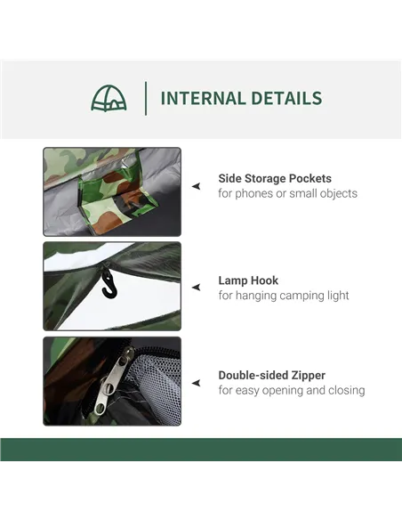 Outsunny 2 Person Camping Tent, Dome Tent with Zipped Doors, Storage Pocket, Portable Handy Bag, Multicoloured